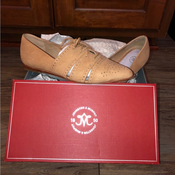 Johnston & Murphy Shoes Jade Wingtip Ghille Camel Nubuck Johnston